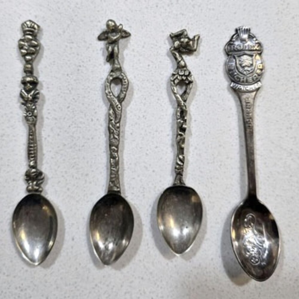 Vintage Souvenir Spoon Lot Rare Rolex Watch Co. Spoon + 3 Italian Pewter Spoons